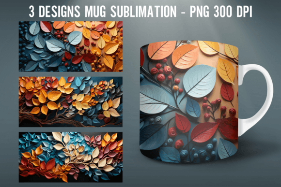 Download 3D Leaf Mug Wrap Sublimation Designs - Leaf mug wrap Collection