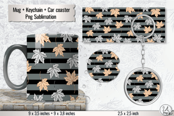 Download Fall Leaves Black Stripes Mug Wrap - Premium Resources
