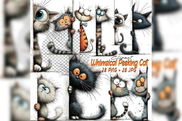 Download Whimsical Quirky Peeking Cat Clipart Set - Premium Resources